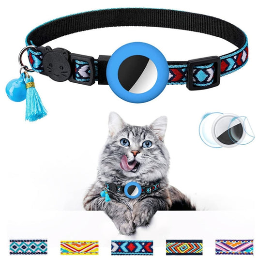 Close-up of yellow bell tassel pet collar designed for Apple AirTag 1st and 2nd generation
