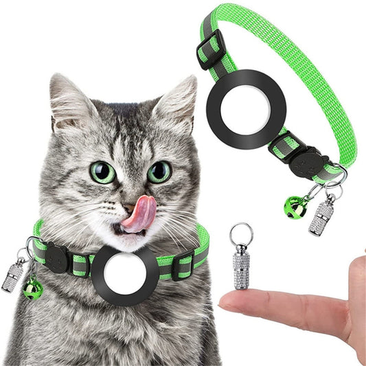 Green AirTag pet collar pendant with bell and address tag for Apple AirTag 2nd Gen