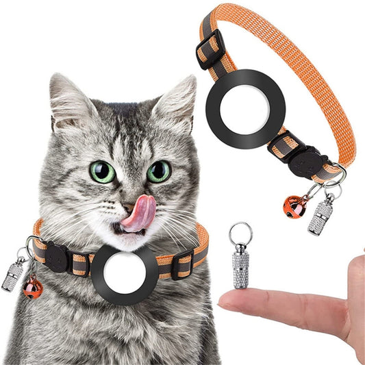 Orange silicone AirTag pet pendant protector showing rounded design and loop attachment