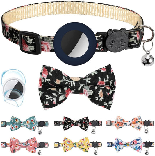 Orange anti-lost bow collar with bell for secure AirTag 2nd Gen and 1st Gen attachment