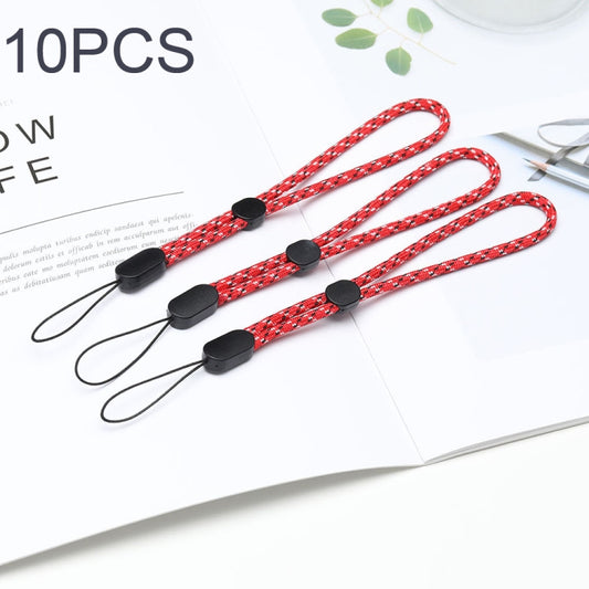 Four colorful phone lanyards arranged: green, blue, red, black jacquard weave patterns
