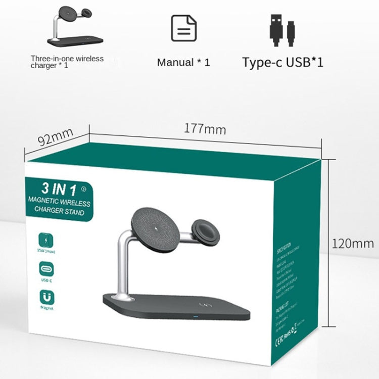Chargeur magnétique sans fil 3 en 1 pour iPhone 12/13, iWatch et AirPods, 3 en 1 blanc, 3 en 1 noir