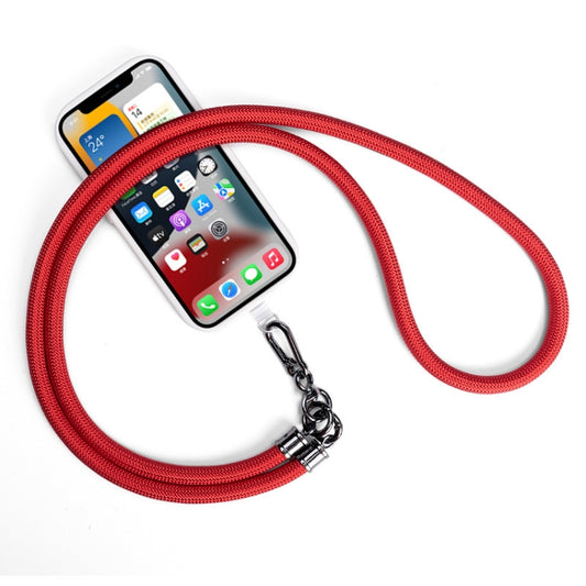 Red reinforced rope lanyard for phones, comfortable crossbody strap with reliable metal hardware
