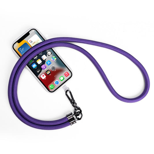 Violet climbing rope phone lanyard detail with secure attachment point and adjustable positioning