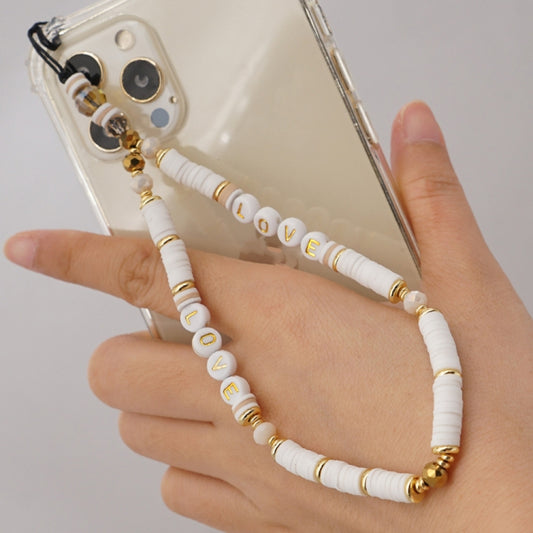 Geometric letter soft pottery phone lanyard in multiple color variants for secure anti-lost mobile attachment