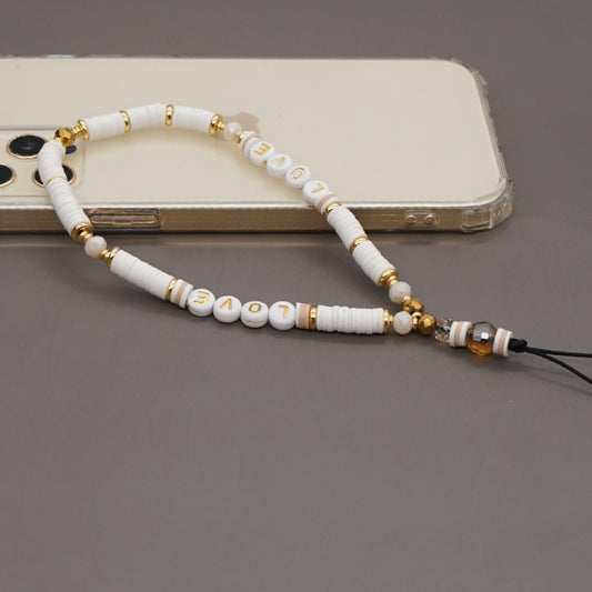 Colorful ceramic letter phone chain with adjustable cord for hands-free carrying and device protection