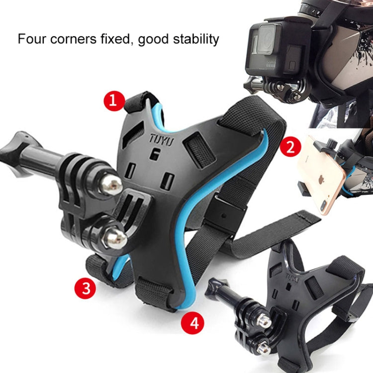 TUYU Motorcycle Helmet Chin Action Camera Mobile Phone Mounting Bracket, Black Bracket, Blue Bracket, Black Bracket+Mobile Phone Clip, Blue Bracket+Mobile Phone Clip