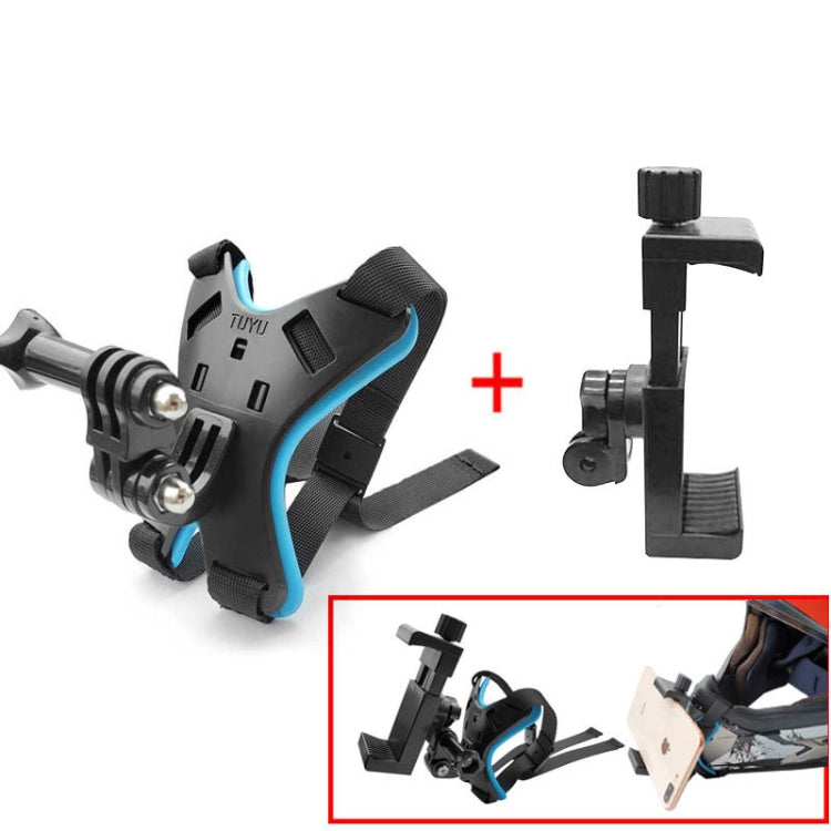 TUYU Motorcycle Helmet Chin Action Camera Mobile Phone Mounting Bracket, Black Bracket, Blue Bracket, Black Bracket+Mobile Phone Clip, Blue Bracket+Mobile Phone Clip