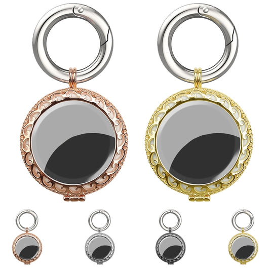Close-up view of anti-lost AirTag tracker case showing premium plating and secure attachment