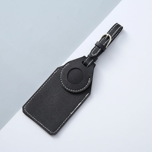 PU leather AirTag luggage tag tracker cover in black, protective anti-lost design for Apple AirTag
