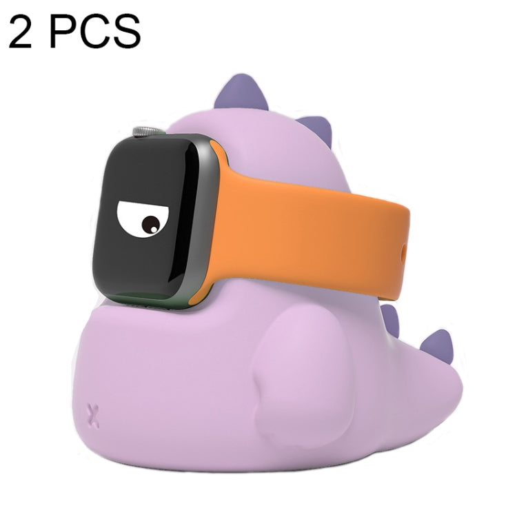 Lot de 2 supports de charge en silicone en forme de dinosaure pour Apple Watch, sans montre, blanc, rose, vert, noir, gris, jaune, violet