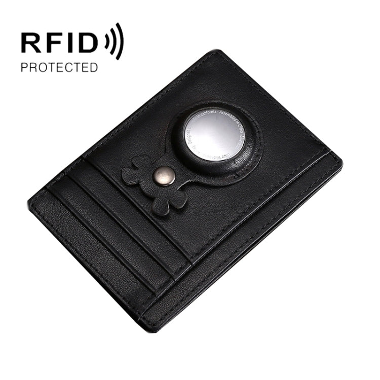Tracking Locator Leather Wallet RFID Anti-theft Card Holder for AirTag, Classic-Black