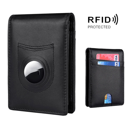 Carbon fiber RFID leather wallet with AirTag 2nd Gen tracking holder for men