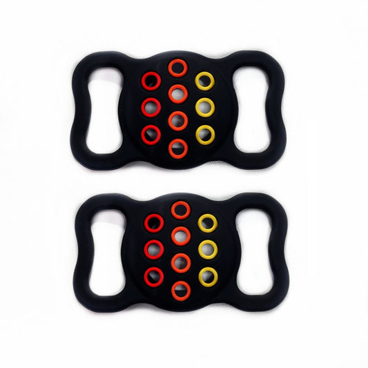 Two-pack perforated silicone AirTag pet collar covers in contrast colors for Apple AirTag 1st and 2nd generation