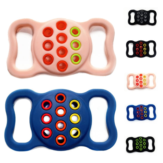 AirTag silicone collar cover fitted on pet collar showing black and gray contrast color design