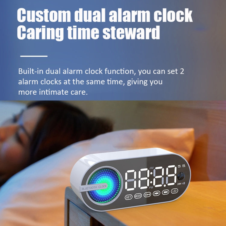 RBT-G30 Mirror Colorful Light Effect Subwoofer Bluetooth Alarm Clock Audio, Spec: