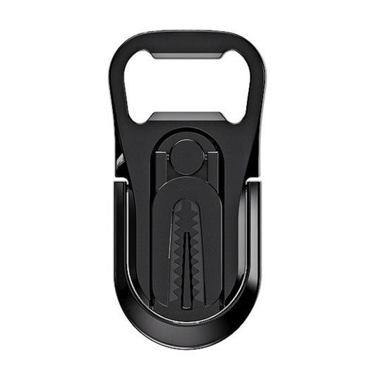 Dual functionality bottle opener and phone bracket for vehicle dashboard mounting