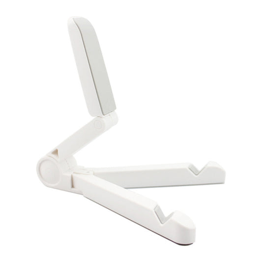 Foldable triangular desktop phone holder in sleek black, perfectly angled for hands-free viewing