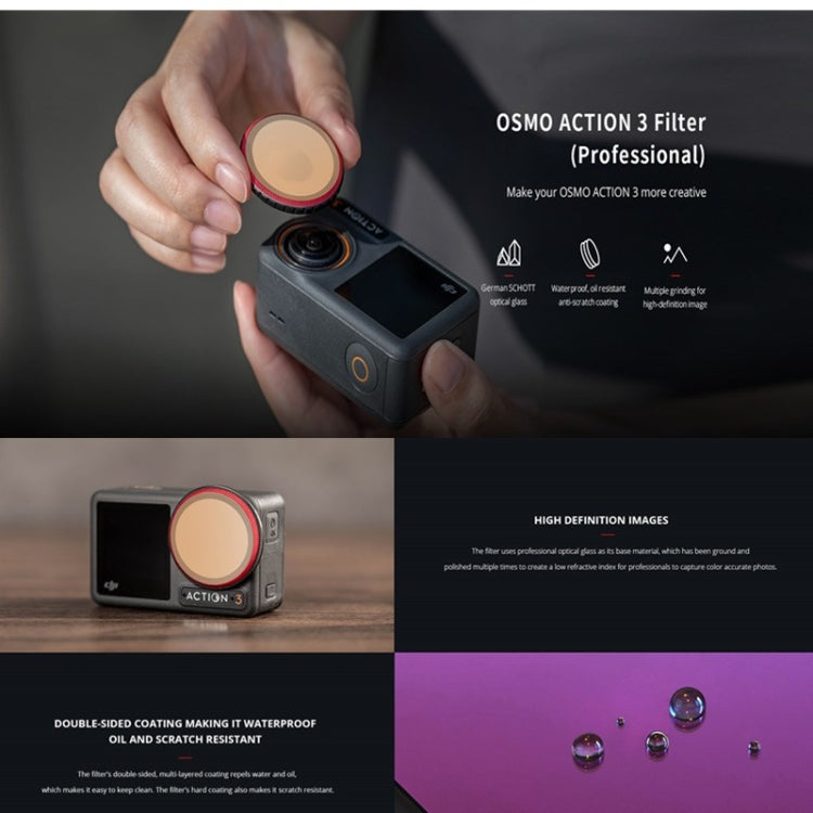 PGYTECH  For DJI OSMO Action 3 Filter Camera Lens Pro Version,Spec:, UV, CPL, ND 8/16/32/64, NDPL 8/16/32/64