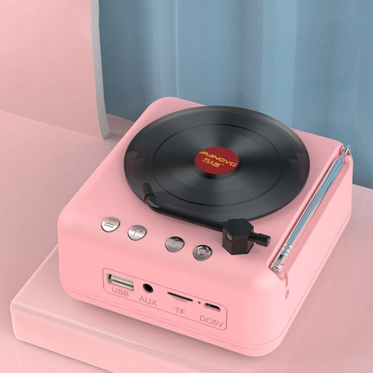 Manovo H3 Macaron Vinyl Record Player Bluetooth Speaker Retro Radio Stereo, Pink