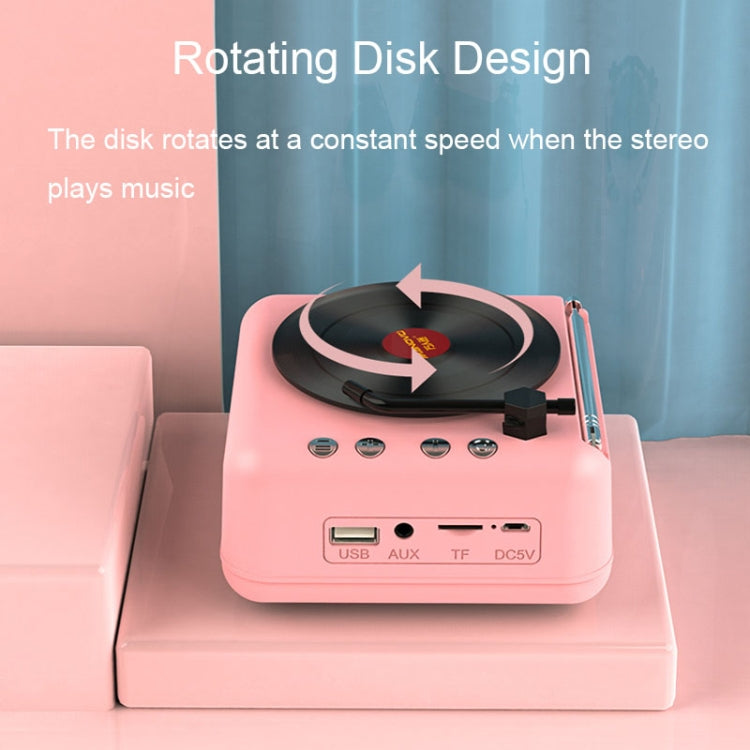 Manovo H3 Macaron Vinyl Record Player Bluetooth Speaker Retro Radio Stereo, Pink