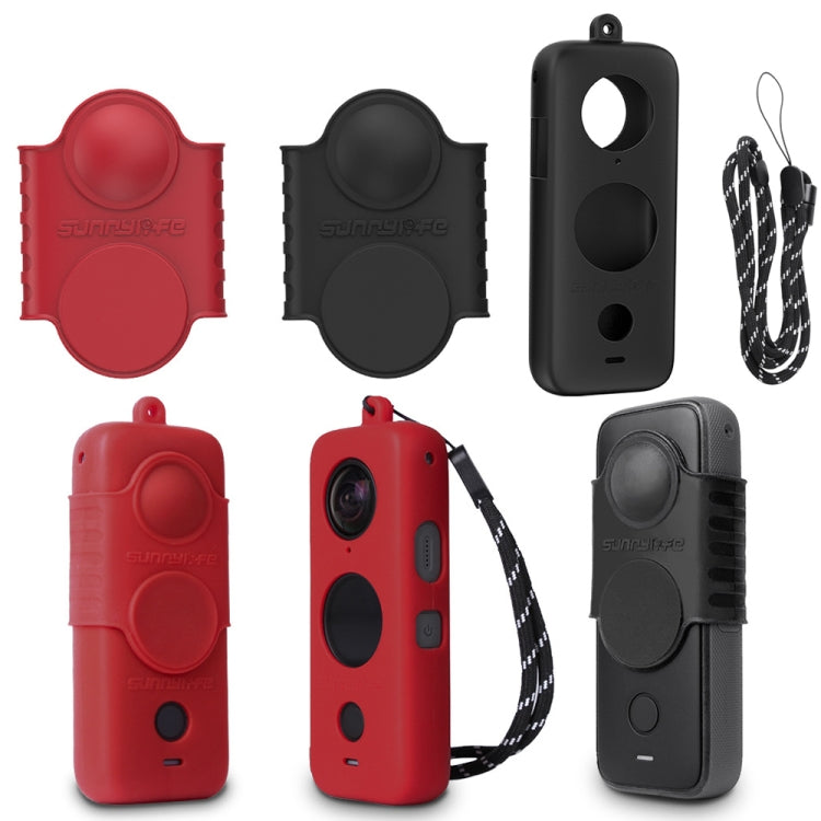For Insta360 One X2 Sunnylife ST-Q9420 Silicone Protective Case, For Insta360 One X2 Red Lens Screen Case, For Insta360 One X2 Black Lens Screen Case, For Insta360 One X2 Black Body Case+Lanyard Rope