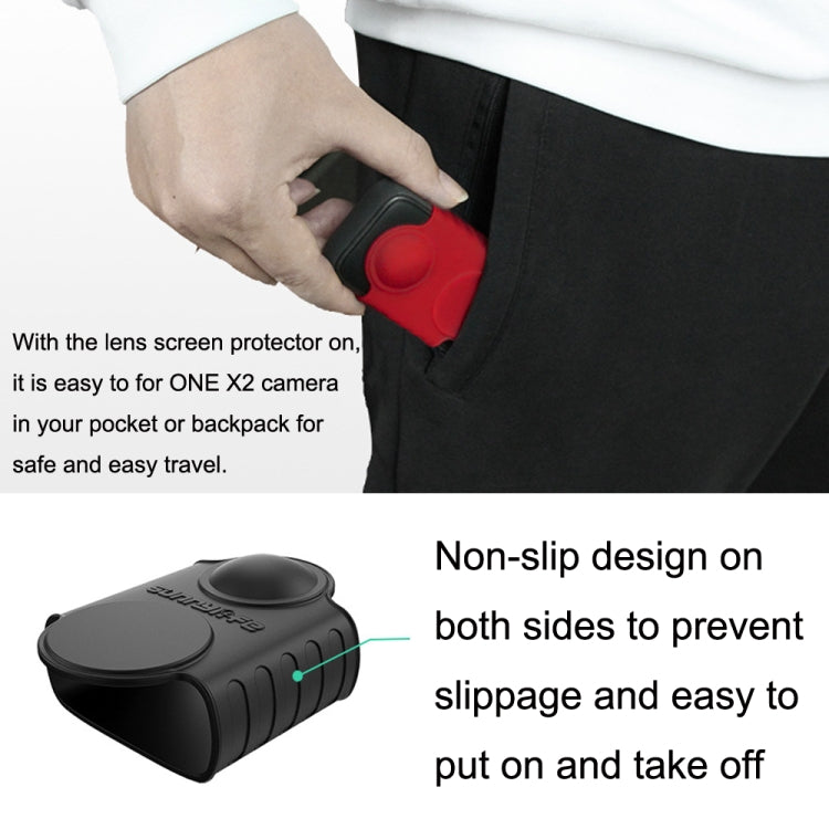 For Insta360 One X2 Sunnylife ST-Q9420 Silicone Protective Case, For Insta360 One X2 Red Lens Screen Case, For Insta360 One X2 Black Lens Screen Case, For Insta360 One X2 Black Body Case+Lanyard Rope