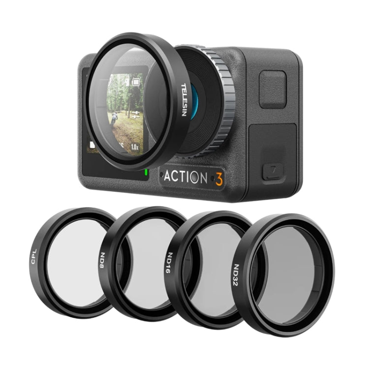 For DJI OSMO Action 3 / 4  TELESIN ND CPL Filter Set Aluminium Alloy Frame Lens, CPL+ND8/16/32