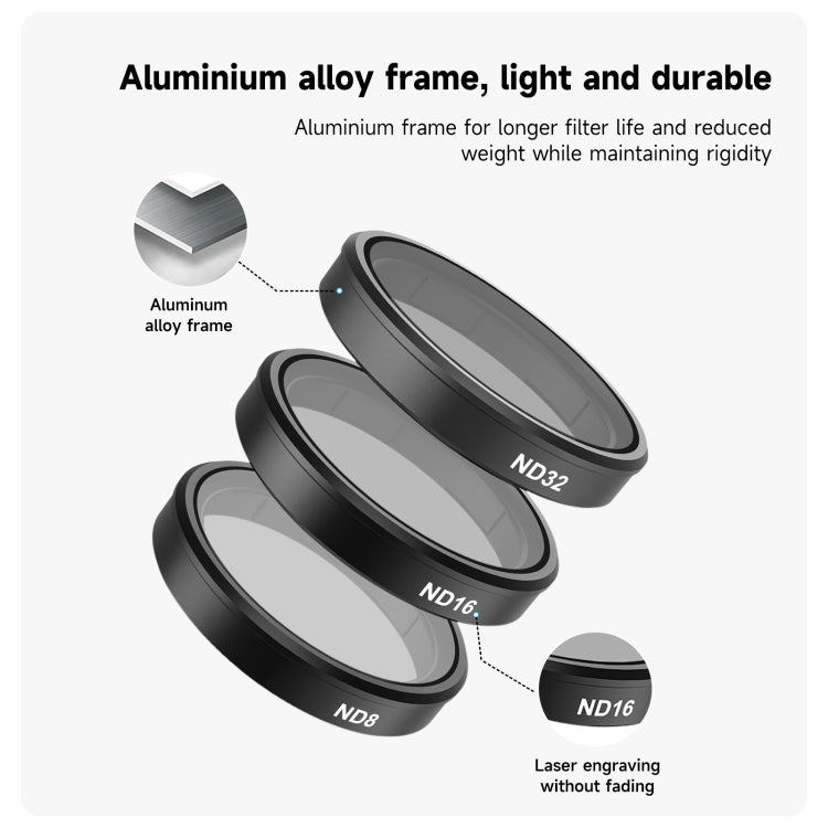 For DJI OSMO Action 3 / 4  TELESIN ND CPL Filter Set Aluminium Alloy Frame Lens, CPL+ND8/16/32