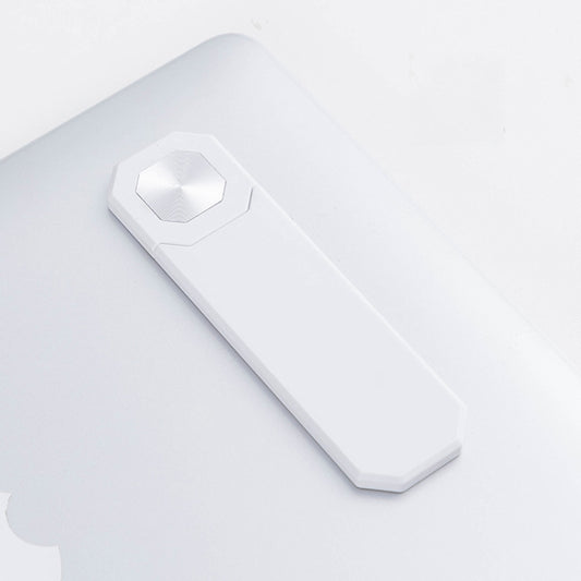 Telescopic magnetic phone holder mounted on laptop screen with smartphone secure and centered