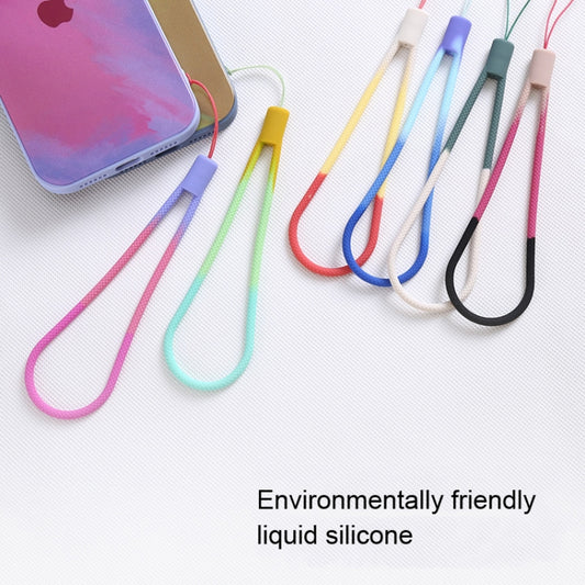 Silicone phone lanyard with spring sakura watercolor design, showing durable woven texture and secure attachment loop