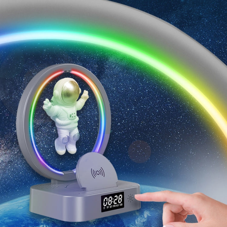 Enceinte Bluetooth TWS Y-558 à lévitation magnétique pour astronaute avec éclairage RVB, style : doré basique, argenté basique, horloge dorée, horloge argentée, chargement sans fil doré, chargement sans fil argenté