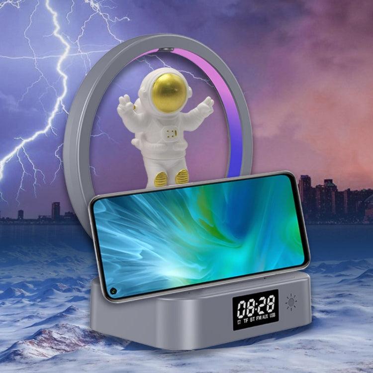 Enceinte Bluetooth TWS Y-558 à lévitation magnétique pour astronaute avec éclairage RVB, style : doré basique, argenté basique, horloge dorée, horloge argentée, chargement sans fil doré, chargement sans fil argenté