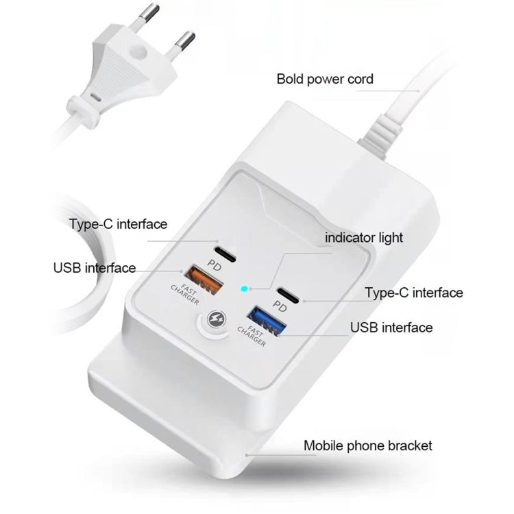 PD 20W Dual USB-C / Type-C + Dual USB 4-Port Fast Charging Hub For Smartphone Tablet, USB Plug