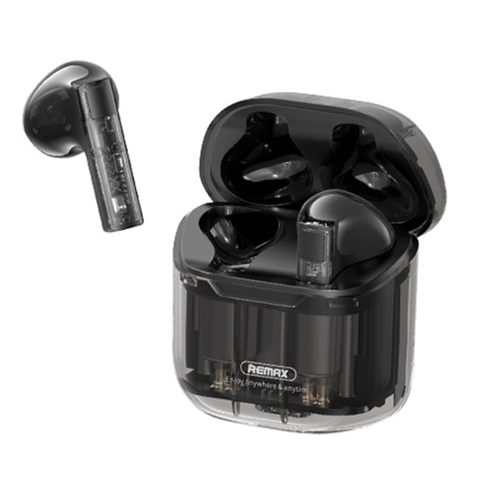 Sleek transparent design of REMAX CozyBuds 6C true wireless earphones charging case