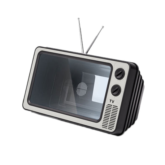Retro TV mobile phone screen amplifier holder displaying smartphone video magnification technology