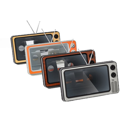 Mobile phone screen magnifier in use with video playback on vintage TV stand