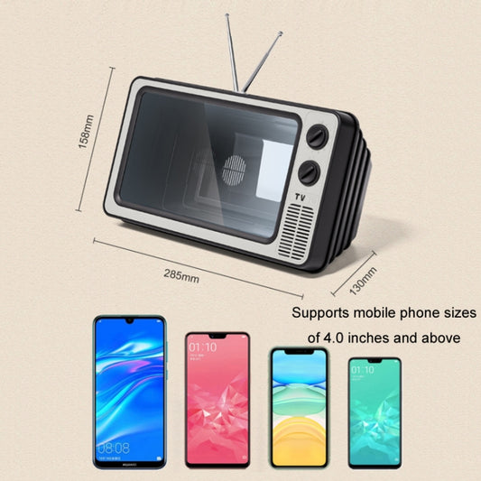 Compact retro TV phone holder magnifier with foldable design and phone cradle