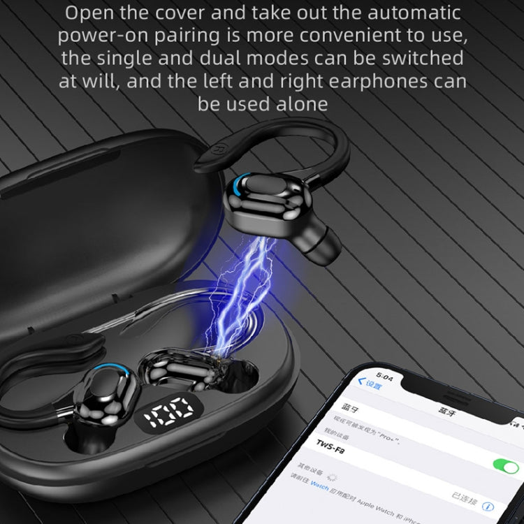 F8 Hanging Ear Stereo Wireless Bluetooth Earphones With Charging Bin, With Charging Bin(Black Double Ear), With Charging Bin(Red Double Ear), With Charging Bin(Green Double Ear), With Charging Bin(Blue Double Ear)