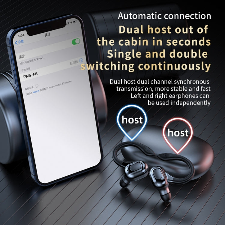 F8 Hanging Ear Stereo Wireless Bluetooth Earphones With Charging Bin, With Charging Bin(Black Double Ear), With Charging Bin(Red Double Ear), With Charging Bin(Green Double Ear), With Charging Bin(Blue Double Ear)