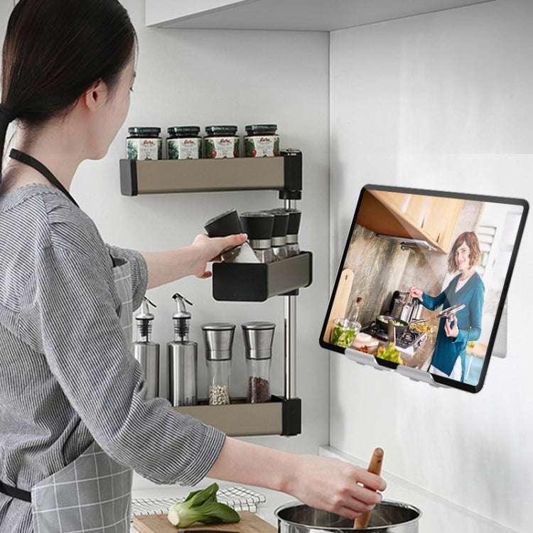 B87 Punch-free Tablet PC Aluminum Alloy Bracket Bathroom Kitchen Adhesive Wall Phone Holder, B87 (Silver Gray)