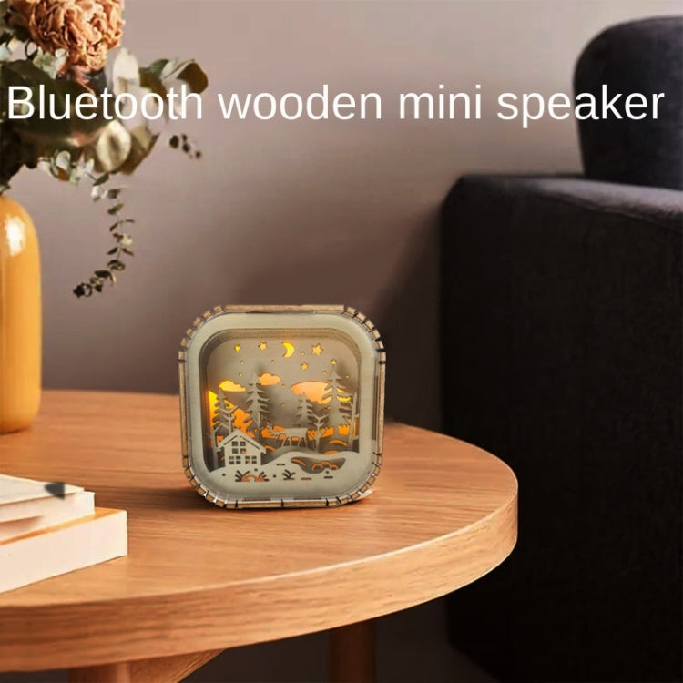 BT813X Solid Wood Ambient Light Wireless Bluetooth Speaker Home Night Light Wood Carving Pattern Audio, BT813X (Wood Color)