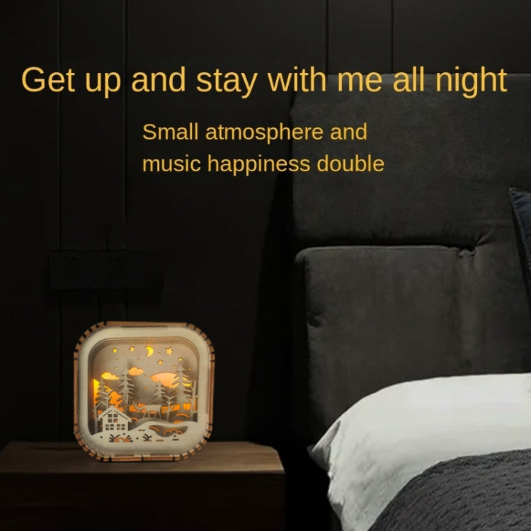 BT813X Solid Wood Ambient Light Wireless Bluetooth Speaker Home Night Light Wood Carving Pattern Audio, BT813X (Wood Color)