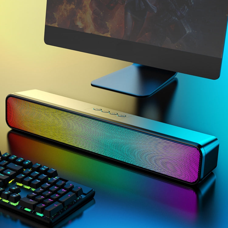 E-3562 Desktop Long Strip Multifunctional RGB Colorful Light Bluetooth Wireless Speaker, E-3562 (Black)