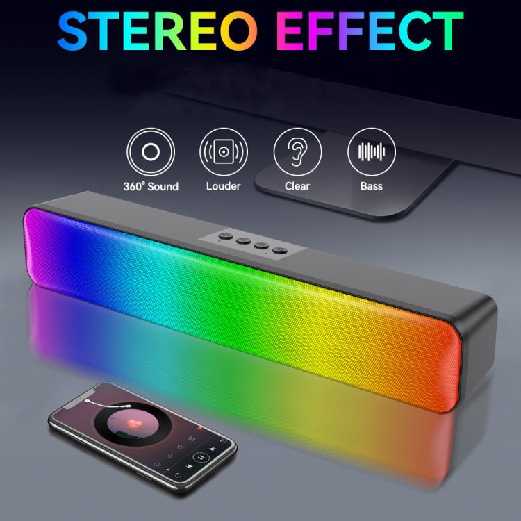 E-3562 Desktop Long Strip Multifunctional RGB Colorful Light Bluetooth Wireless Speaker, E-3562 (Black)