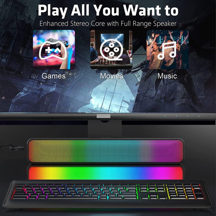 E-3562 Desktop Long Strip Multifunctional RGB Colorful Light Bluetooth Wireless Speaker, E-3562 (Black)