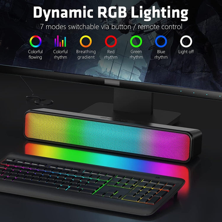 E-3562 Desktop Long Strip Multifunctional RGB Colorful Light Bluetooth Wireless Speaker, E-3562 (Black)