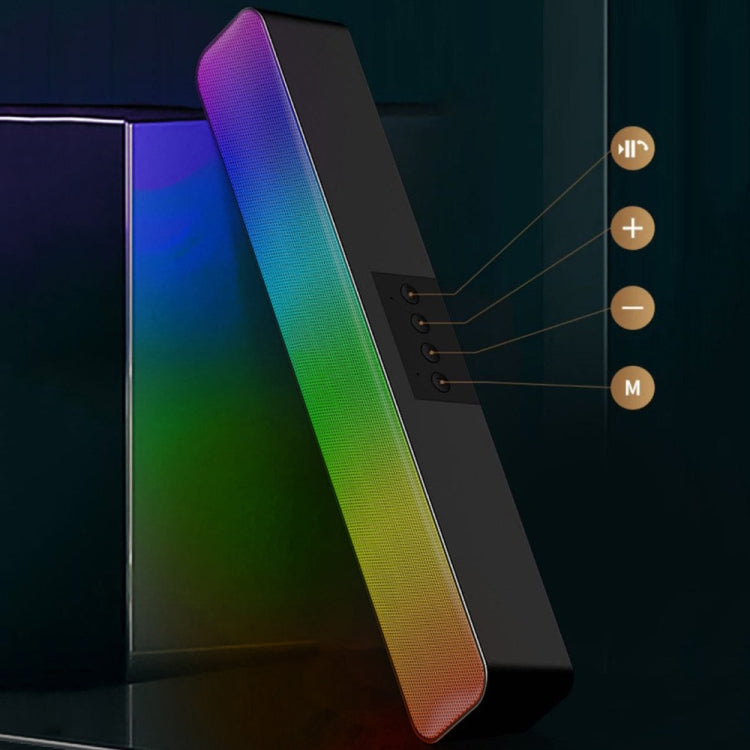 E-3562 Desktop Long Strip Multifunctional RGB Colorful Light Bluetooth Wireless Speaker, E-3562 (Black)