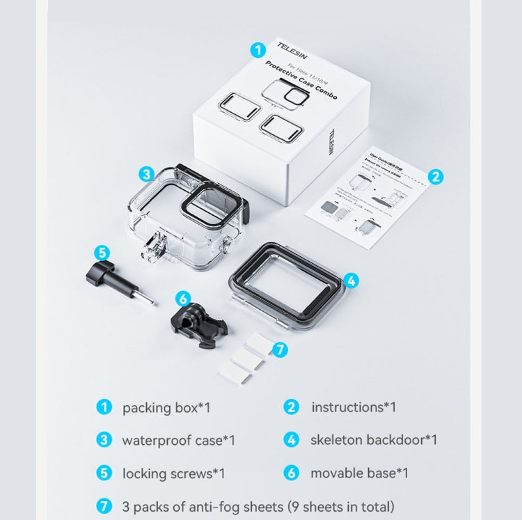 For GoPro Hero11 Black / HERO10 Black / HERO9 Black TELESIN Waterproof Case Full Scene Anti-Fog Underwater Diving Housing, For GoPro Hero11 Black / HERO10 Black / HERO9 Black