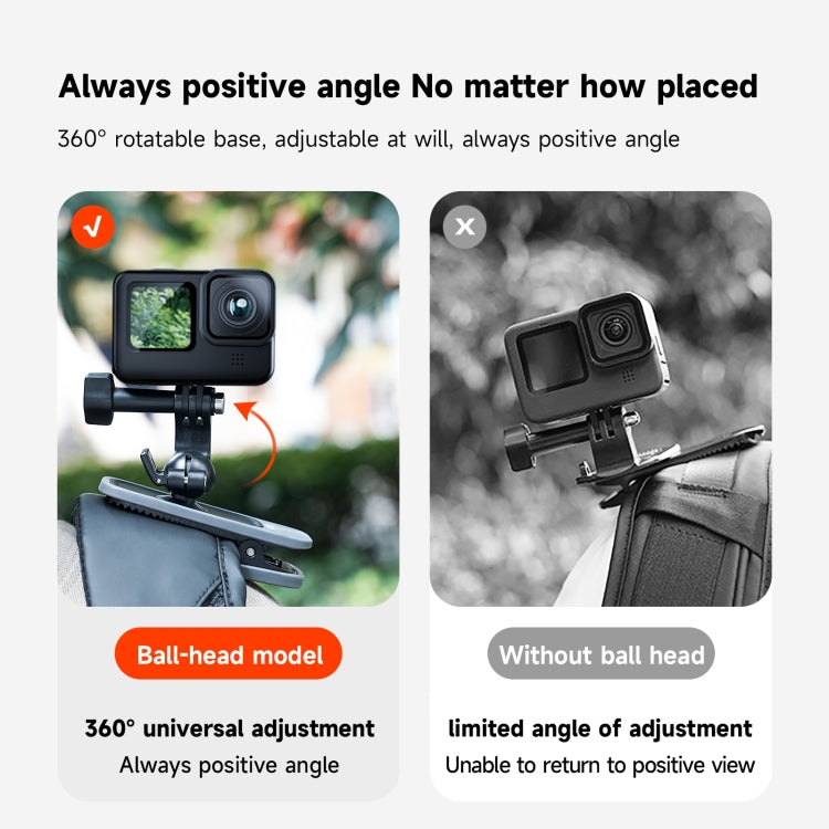 TELESIN 360 Degree Rotation Magnetic Backpack Clip Clamp Mount For Action Camera, TELESIN
